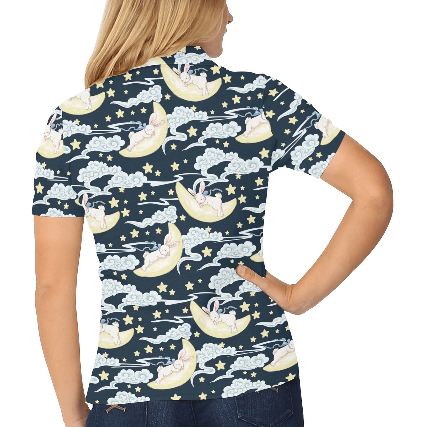 Rabbit Sleeping Pattern Print Design RB08 Women's Polo Shirt