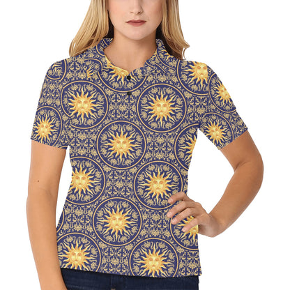 Celestial Gold Sun Face Women's Polo Shirt