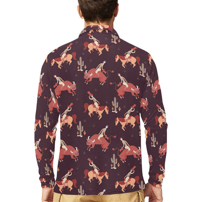 Rodeo Pattern Print Design A01 Long Sleeve Polo Shirt For Men's