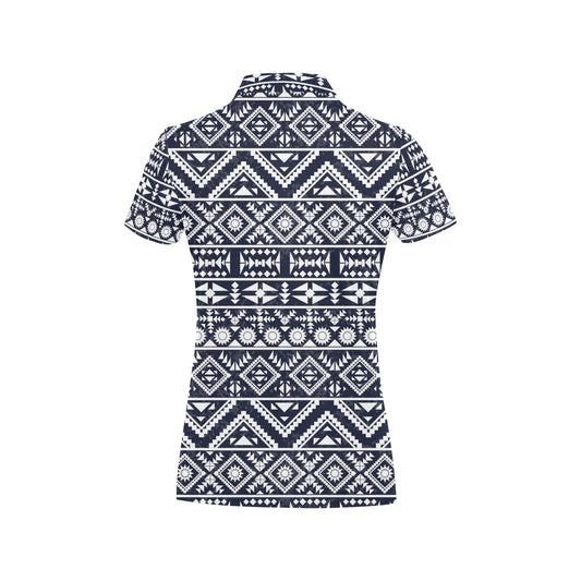 Blue White Tribal Aztec Women's Polo Shirt