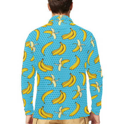 Banana Pattern Print Design BA08 Long Sleeve Polo Shirt For Men's
