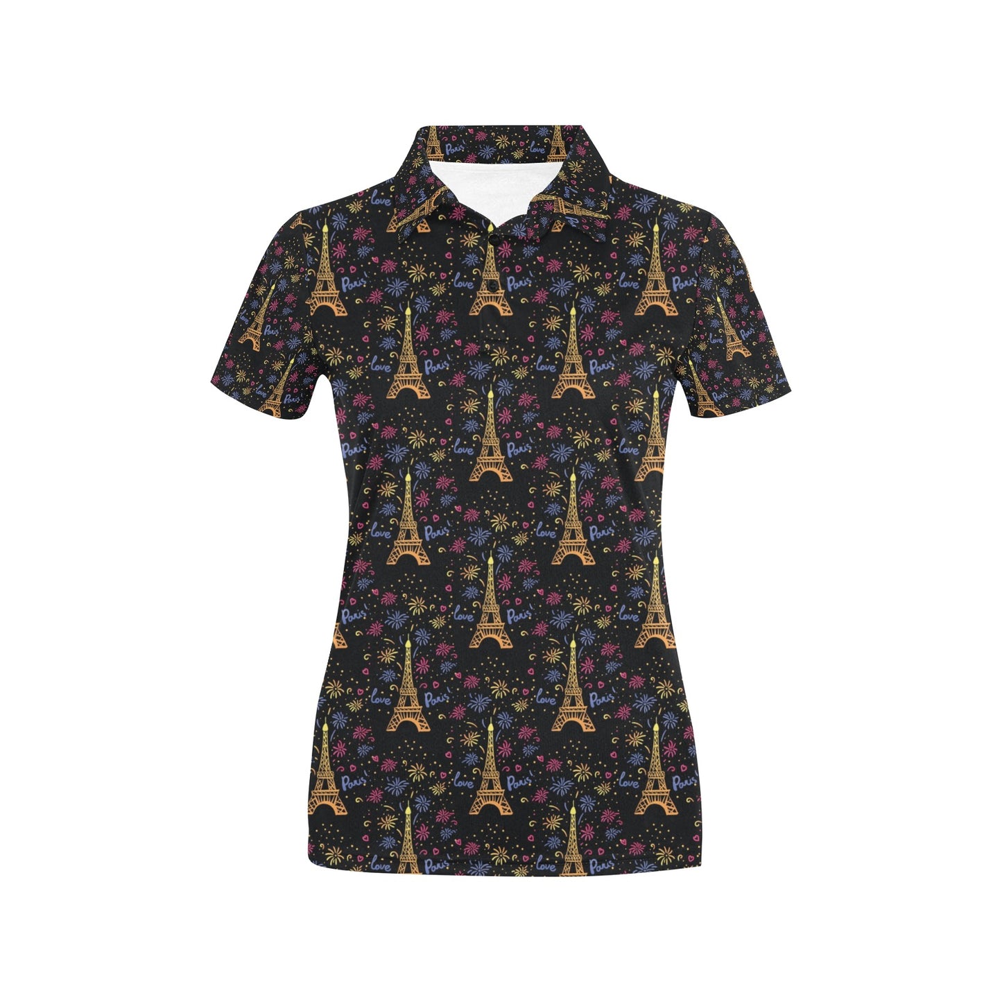Eiffel Tower Love Paris Print Women's Polo Shirt