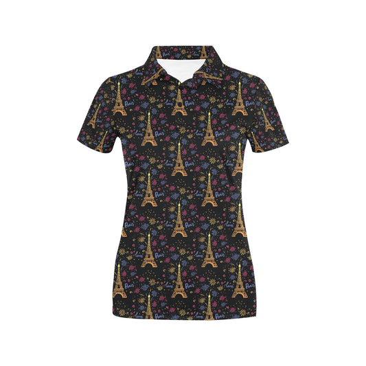 Eiffel Tower Love Paris Print Women's Polo Shirt