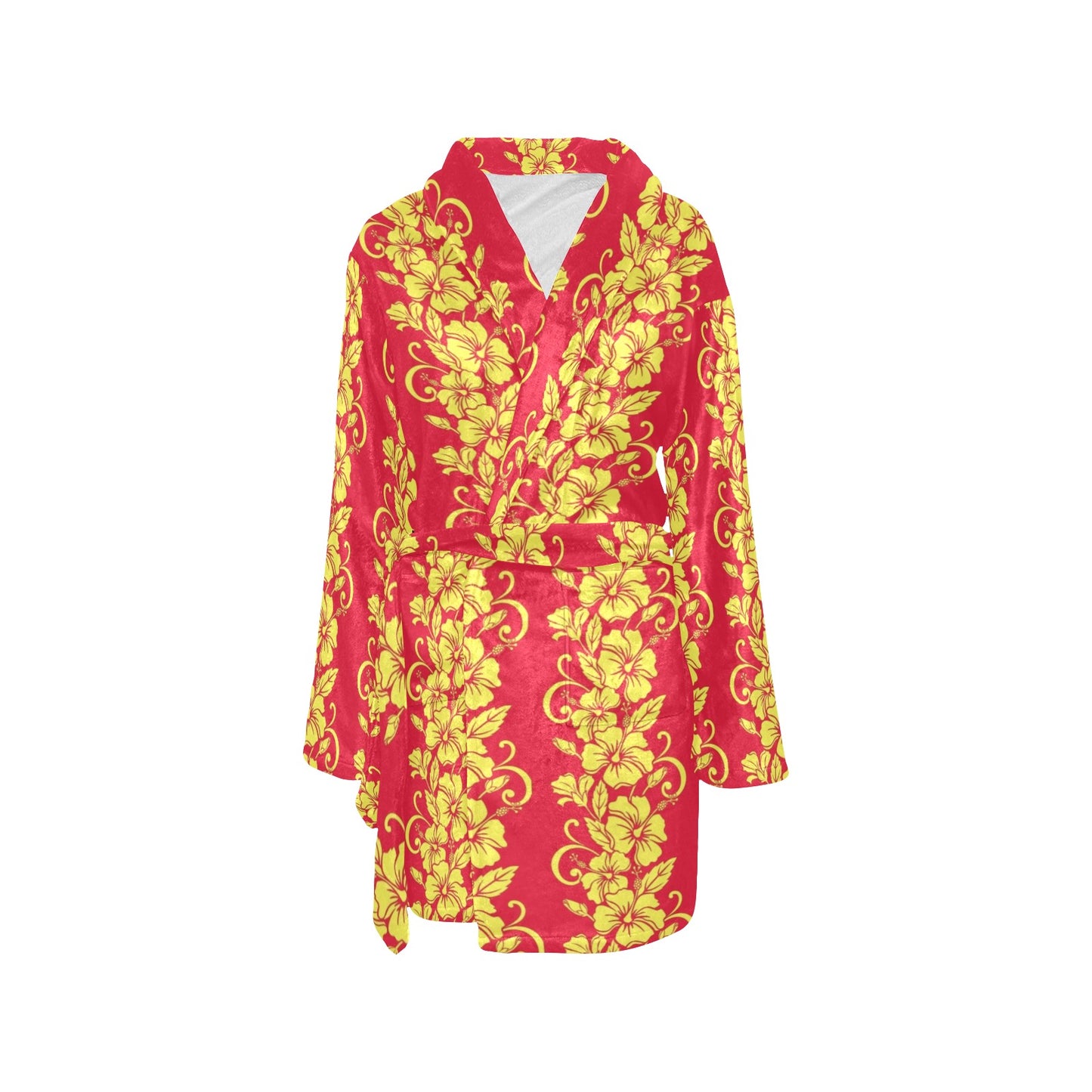 Orange Hibiscus Pattern Print Design HB018 Women's Fleece Robe