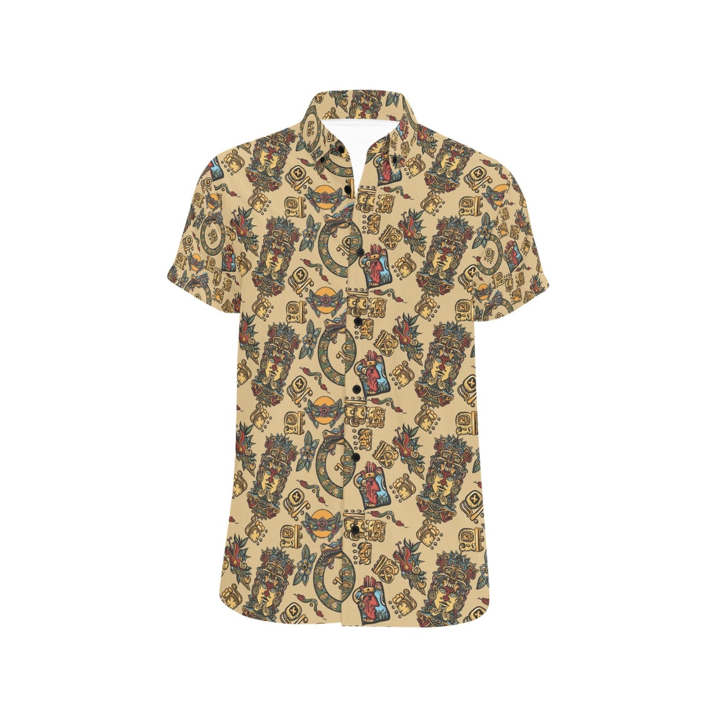 Totem Print Design LKS305 Men Short Sleeve Button Up Shirt
