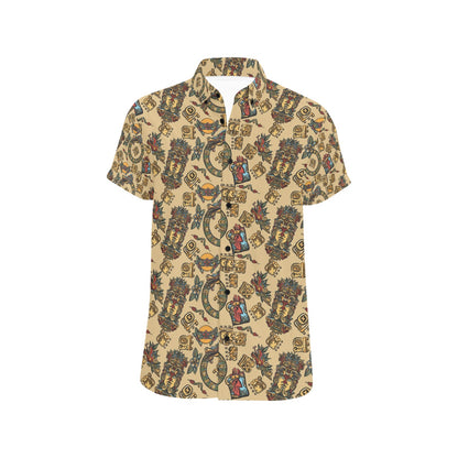 Totem Print Design LKS305 Men Short Sleeve Button Up Shirt