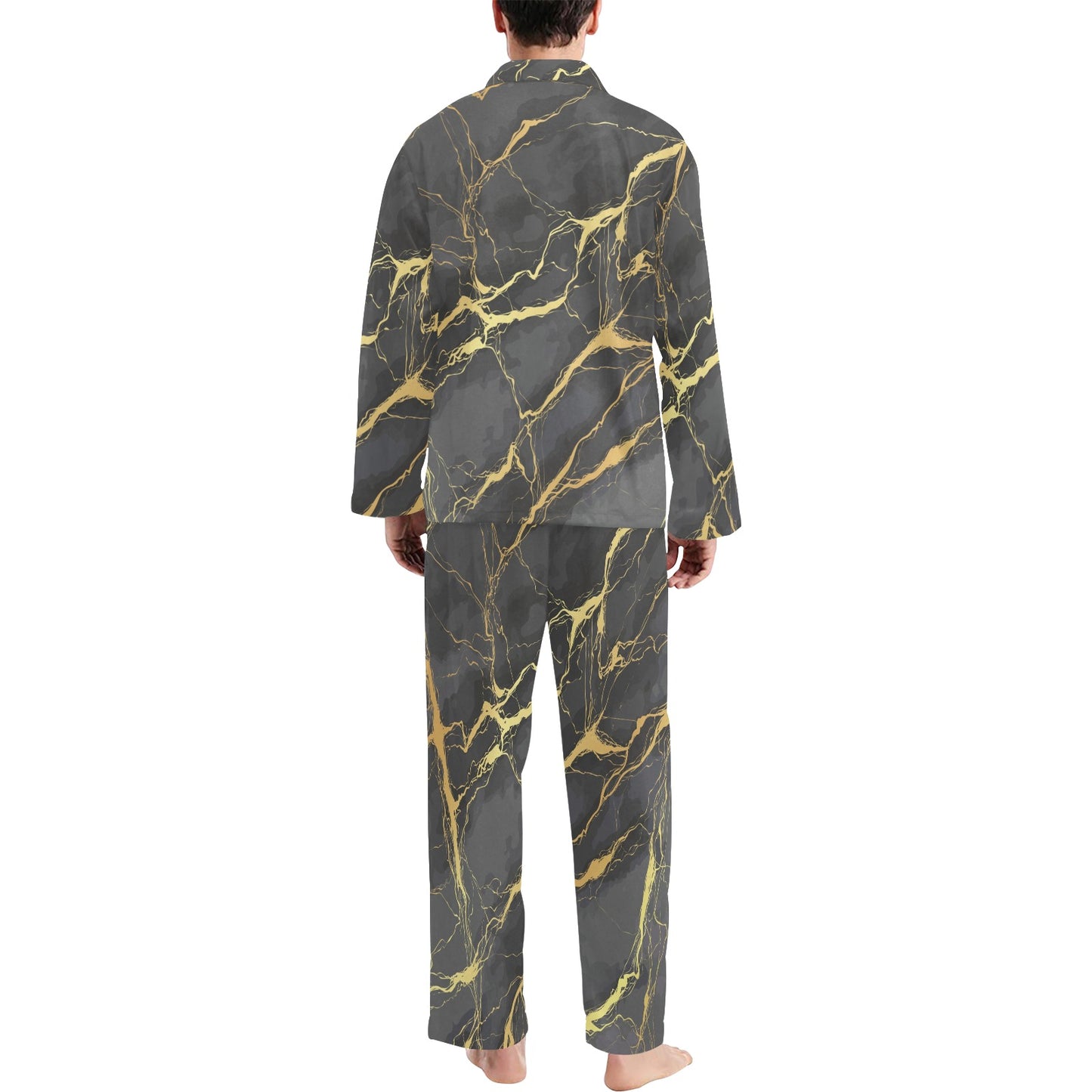 Marble Pattern Print Design 02 Men's Long Pajama Set