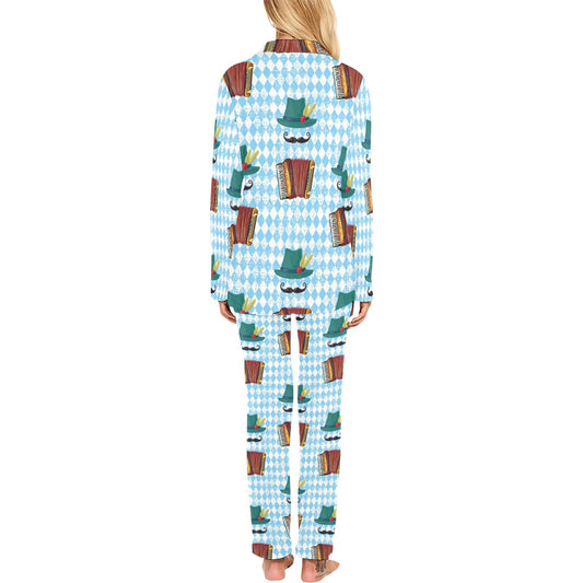 Accordion Mustache Pattern Print Design 01 Women's Long Pajama Set