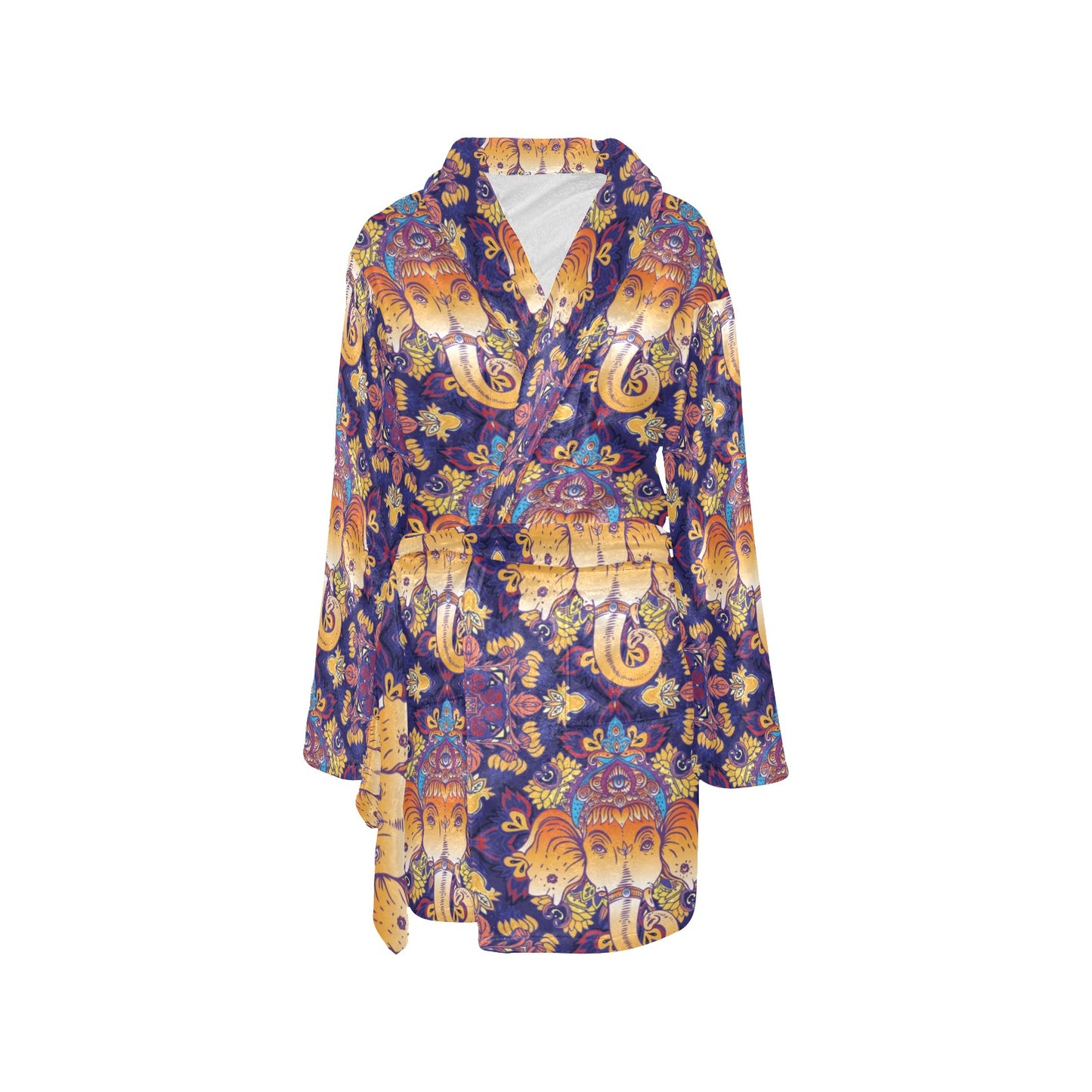 Ganesha Pattern Print Design 01 Women's Fleece Robe