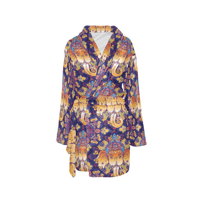 Ganesha Pattern Print Design 01 Women's Fleece Robe