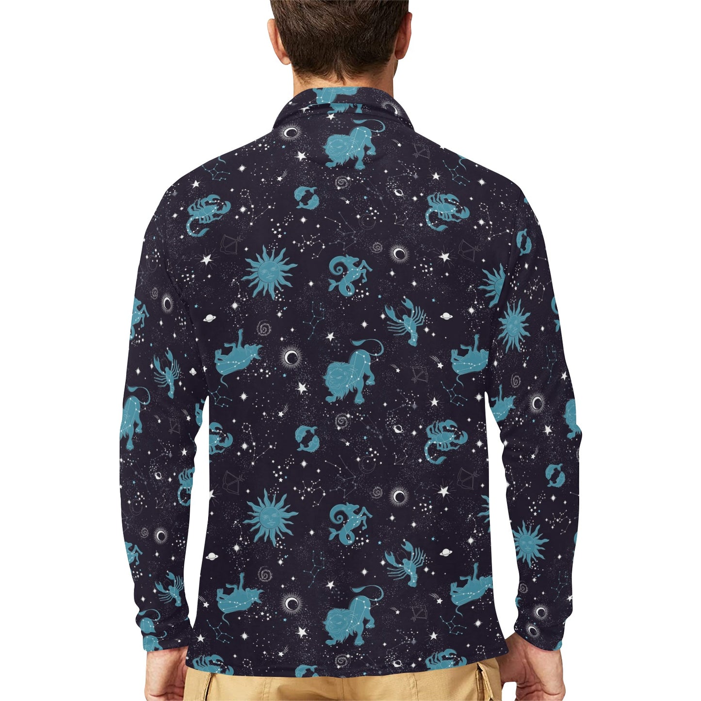 Zodiac Print Design LKS303 Long Sleeve Polo Shirt For Men's