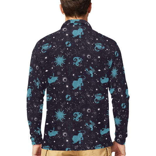 Zodiac Print Design LKS303 Long Sleeve Polo Shirt For Men's