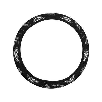 Bandana Paisley Black Print Design LKS308 Steering Wheel Cover with Elastic Edge