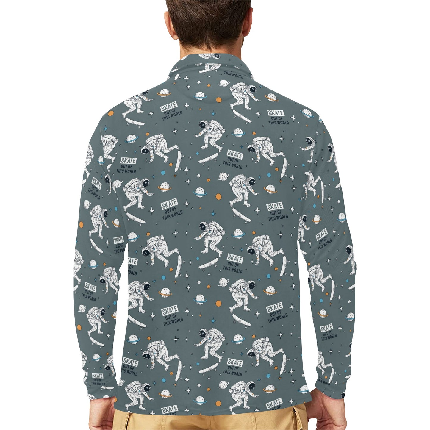 Skateboard Print Design LKS306 Long Sleeve Polo Shirt For Men's