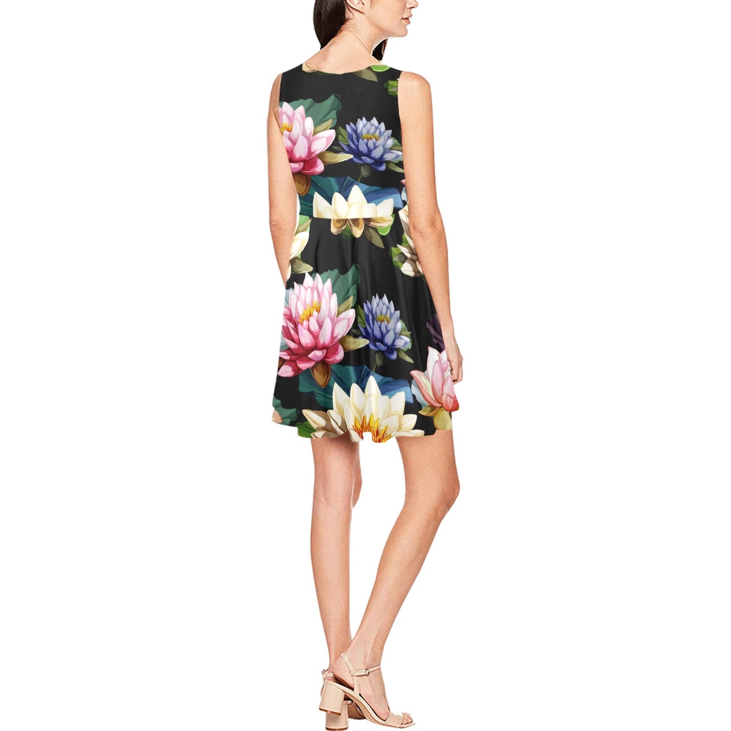 Water Lily Pattern Print Design WL02 Sleeveless Dress