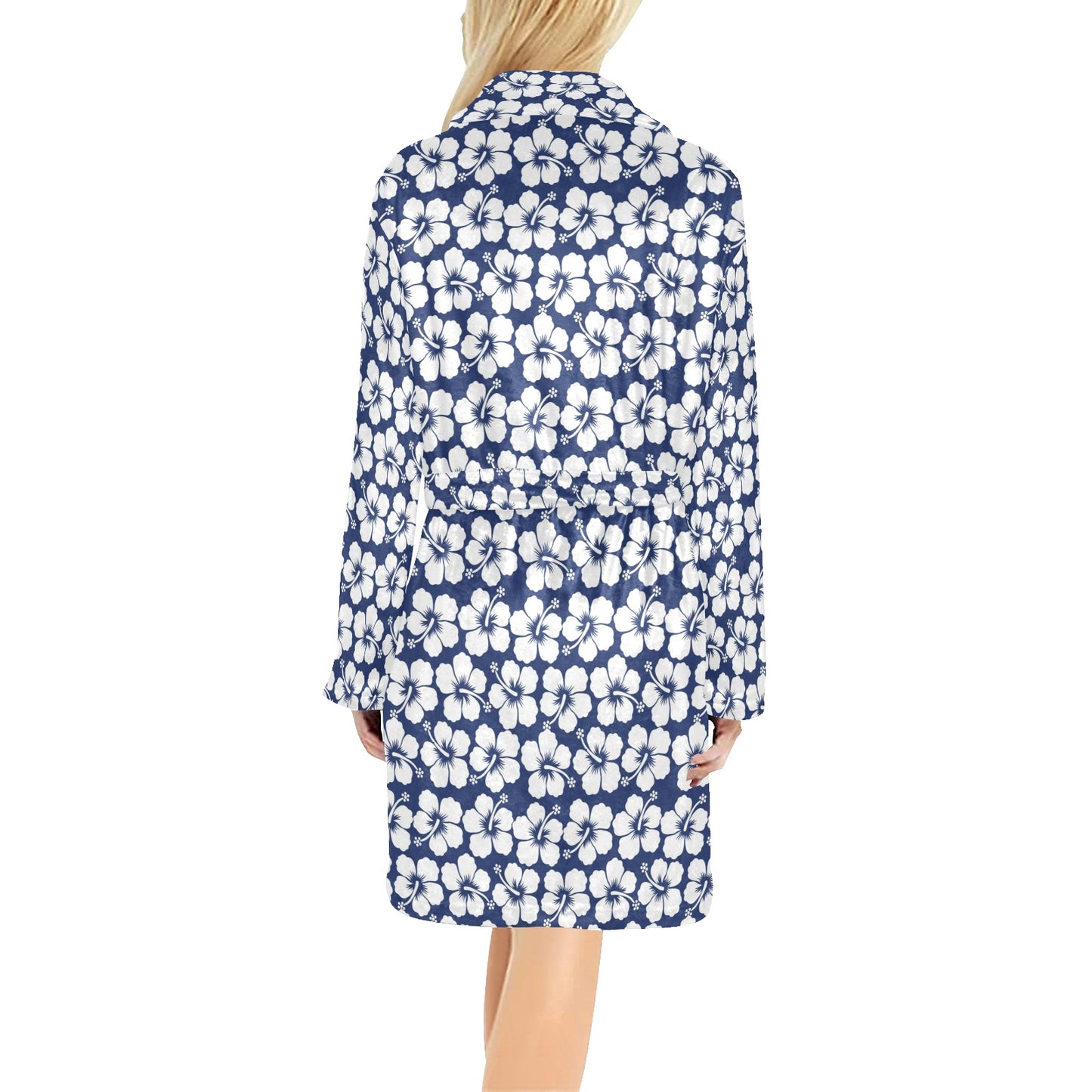 Hibiscus Blue Hawaiian Flower Pattern Women's Fleece Robe