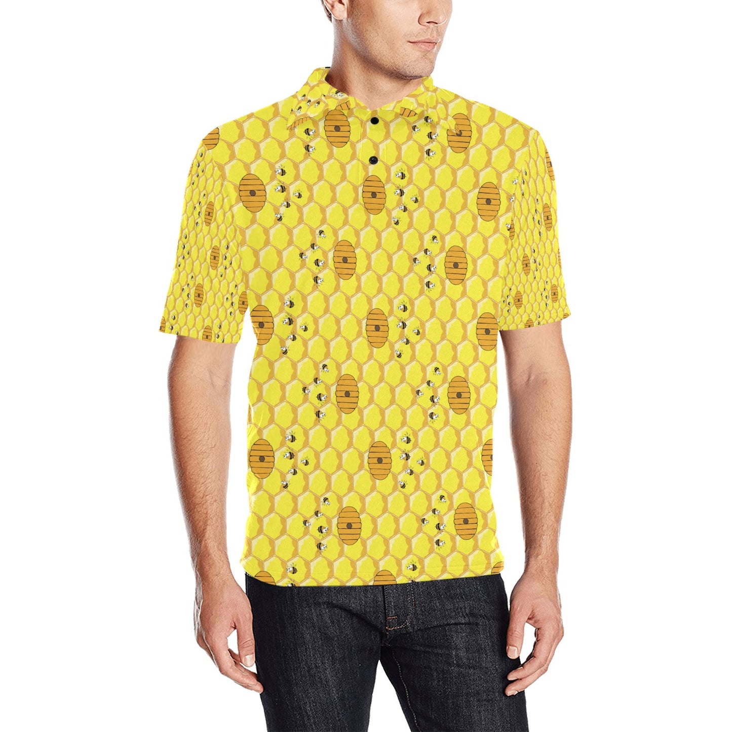 Honey Bee Print Design LKS303 Men Polo Shirt