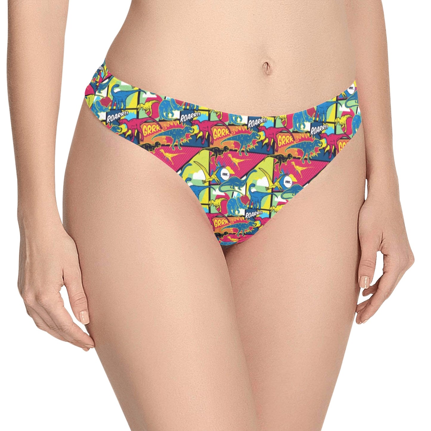 Dinosaur Comic Pop Art Style Women's Thongs