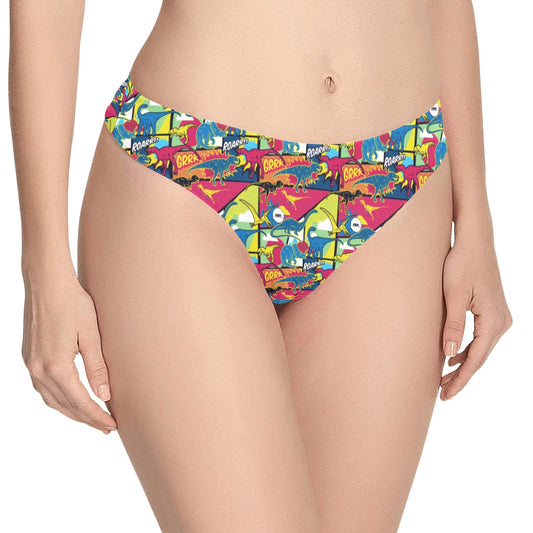 Dinosaur Comic Pop Art Style Women's Thongs
