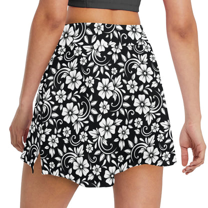 Floral Black White Themed Print 17" Golf & Pickleball Skort with Pockets