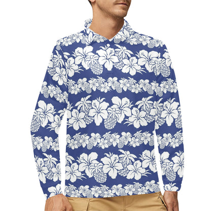 Hawaiian Themed Pattern Print Design H07 Long Sleeve Polo Shirt For Men's