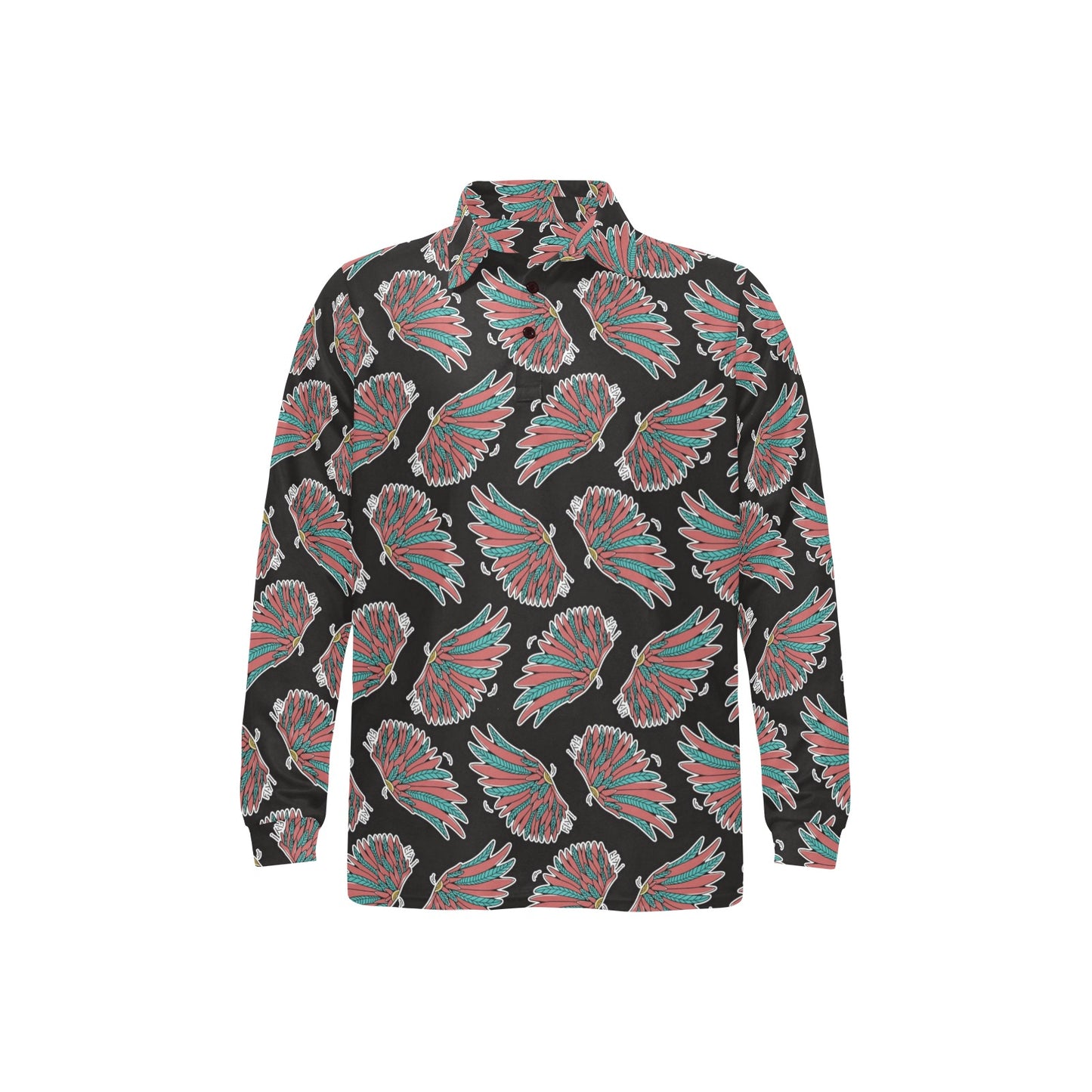 Angel Wings Pattern Print Design 05 Long Sleeve Polo Shirt For Men's