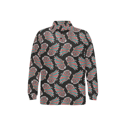 Angel Wings Pattern Print Design 05 Long Sleeve Polo Shirt For Men's