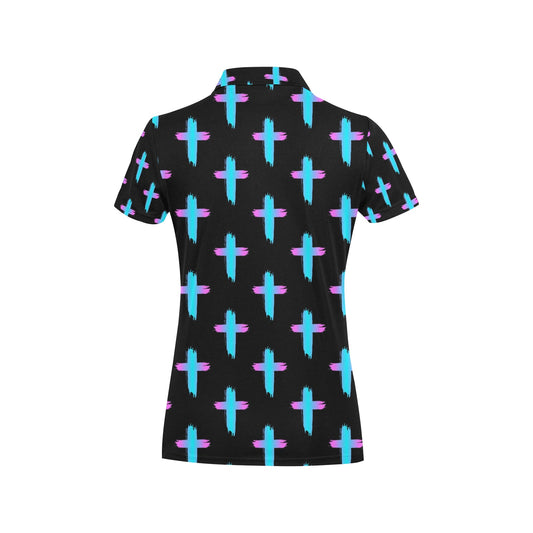 Christian Cross neon Pattern Women's Polo Shirt