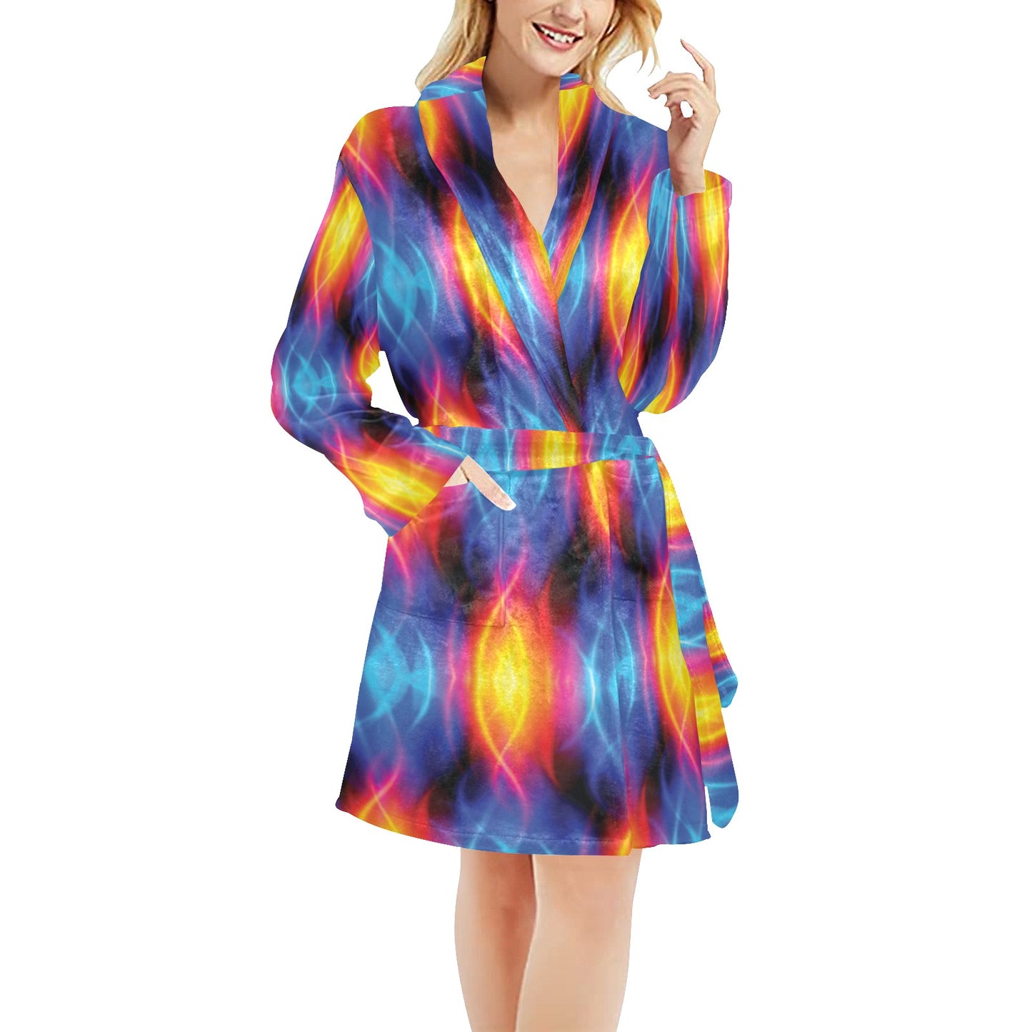 Flame Fire Blue Design Print Women's Fleece Robe