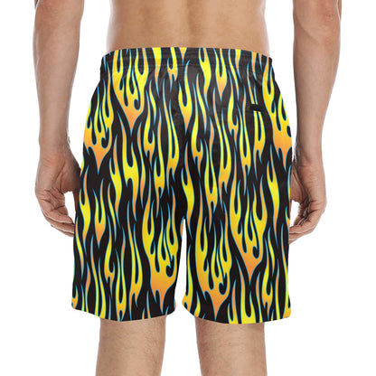 Flame Fire Yellow Pattern Men's Swim Trunks Beach Shorts