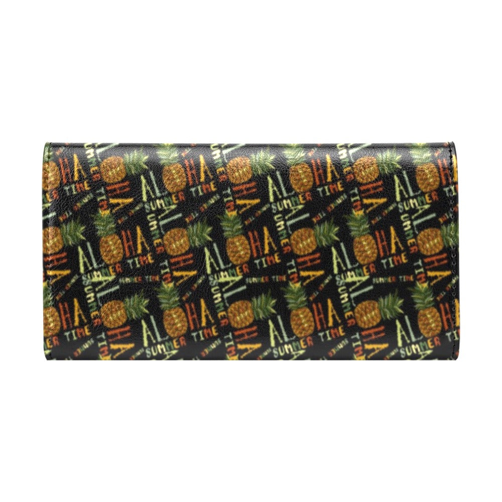 Aloha Hawaii Time Design Themed Print Women's Trifold Wallet