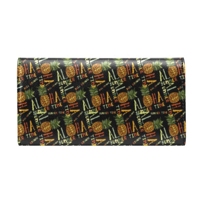 Aloha Hawaii Time Design Themed Print Women's Trifold Wallet