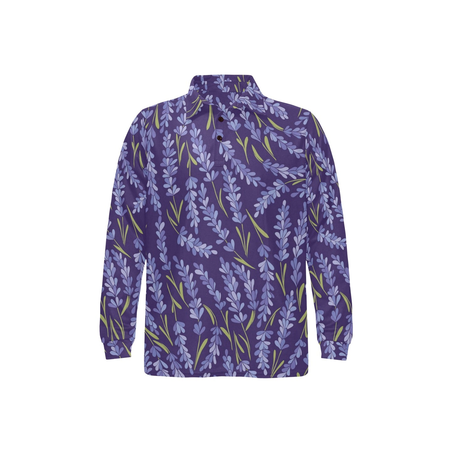 Lavender Pattern Print Design 03 Long Sleeve Polo Shirt For Men's