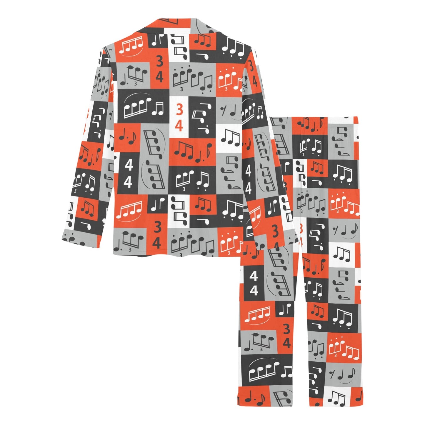 Music Note Design Themed Print Women's Long Pajama Set