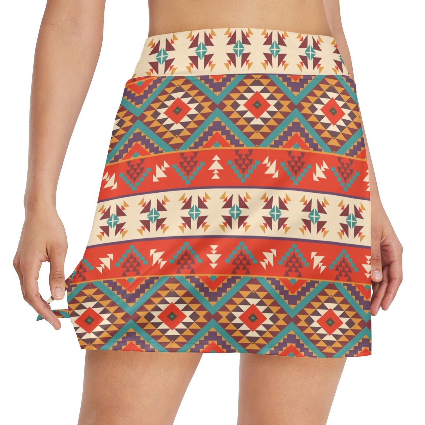 Aztec Red Print Pattern 17" Golf & Pickleball Skort with Pockets