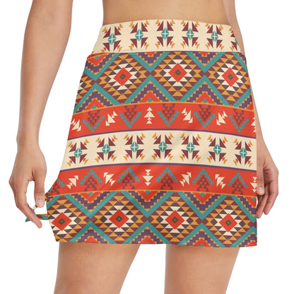 Aztec Red Print Pattern 17" Golf & Pickleball Skort with Pockets