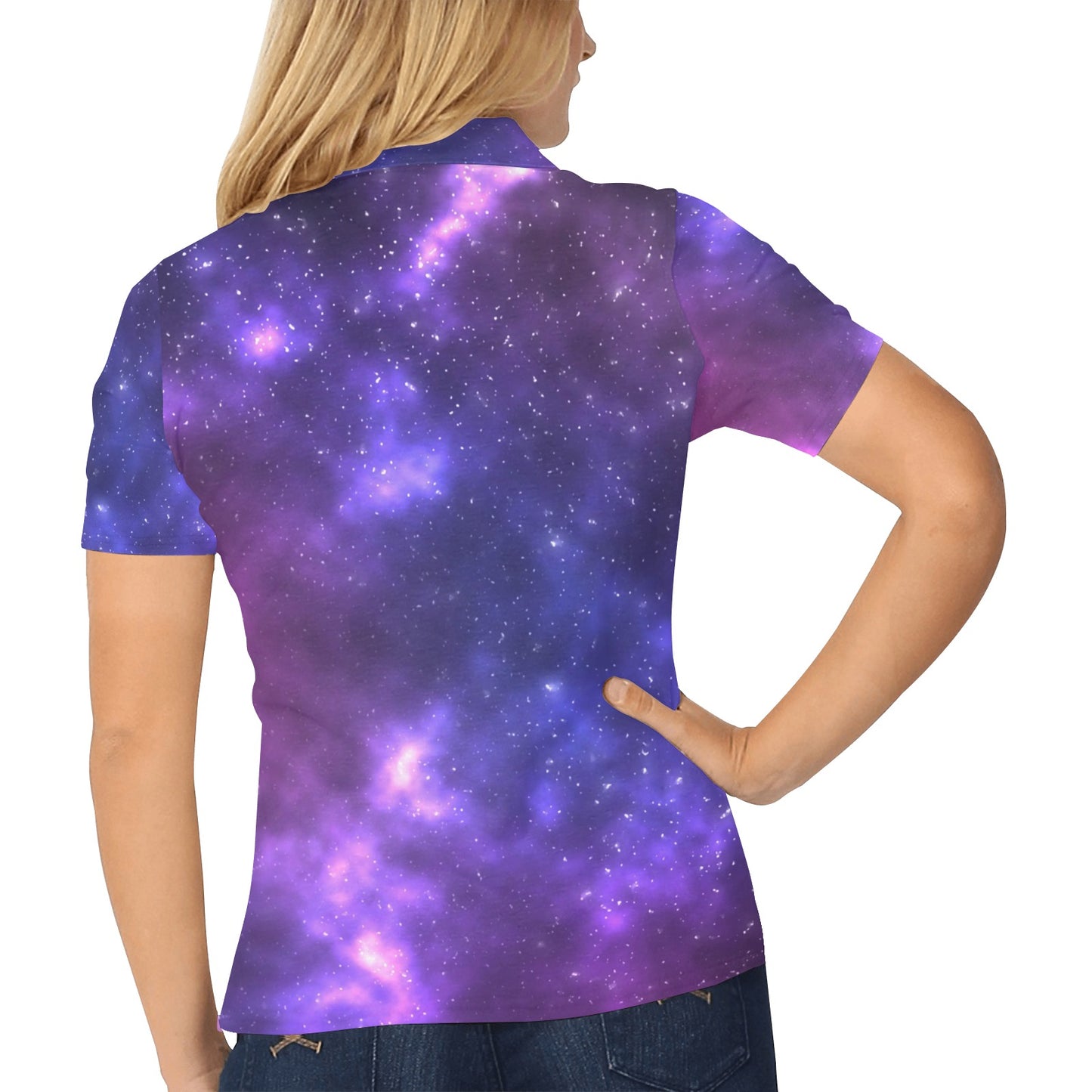 Celestial Purple Blue Galaxy Women's Polo Shirt