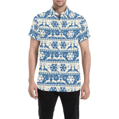 Reindeer Print Design LKS401 Men Short Sleeve Button Up Shirt