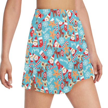 Santa Christmas Themed Print Design LKS306 17" Golf & Pickleball Skort with Pockets