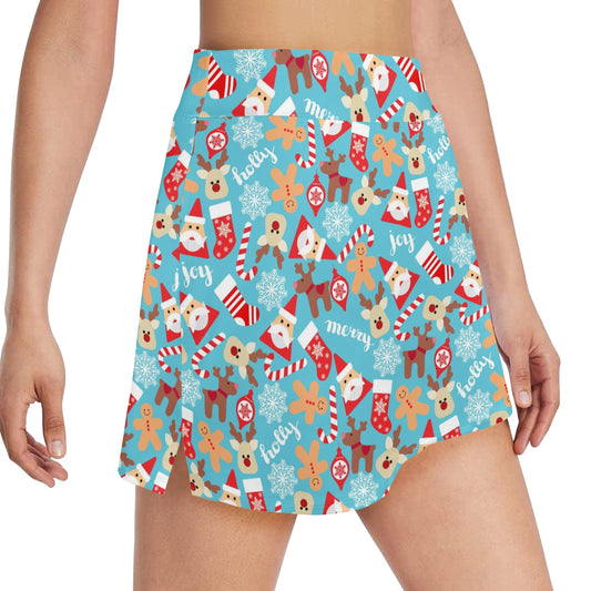 Santa Christmas Themed Print Design LKS306 17" Golf & Pickleball Skort with Pockets