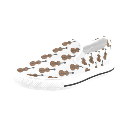 Violin Print Design LKS405 White Slip Ons Canvas Women's Shoes