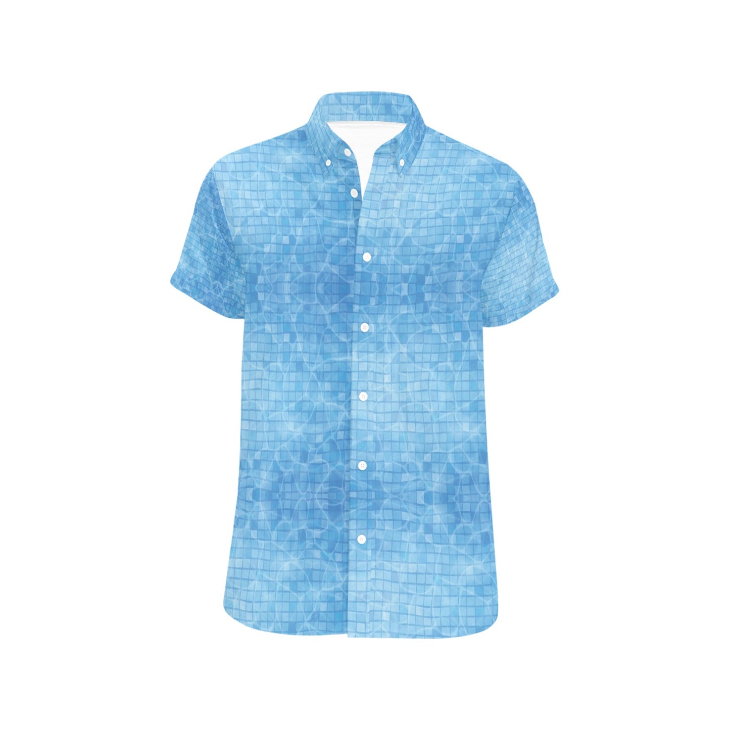 Swimming Pool Print Design LKS302 Men Short Sleeve Button Up Shirt