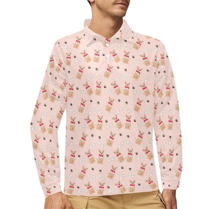 Chihuahua Pattern Print Design 04 Long Sleeve Polo Shirt For Men's