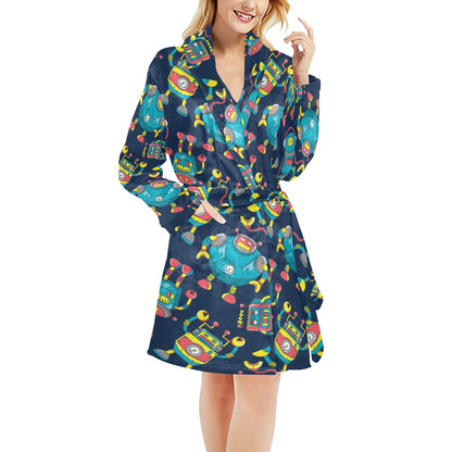 Robot Pattern Print Design A05 Women's Fleece Robe