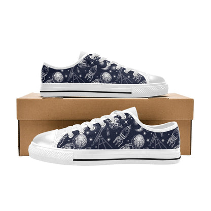 Space Rocket Print Design LKS301 Women's White Low Top Shoes