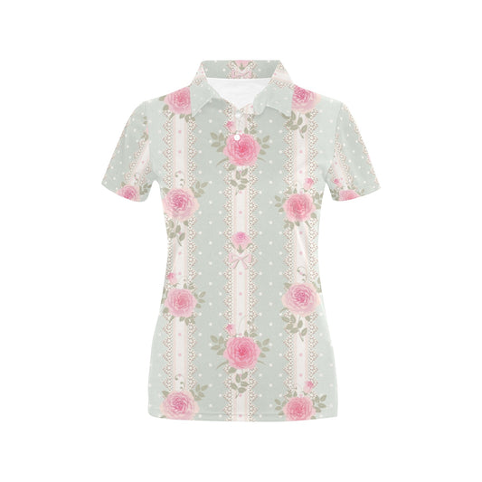 Rose Pattern Print Design RO016 Women's Polo Shirt