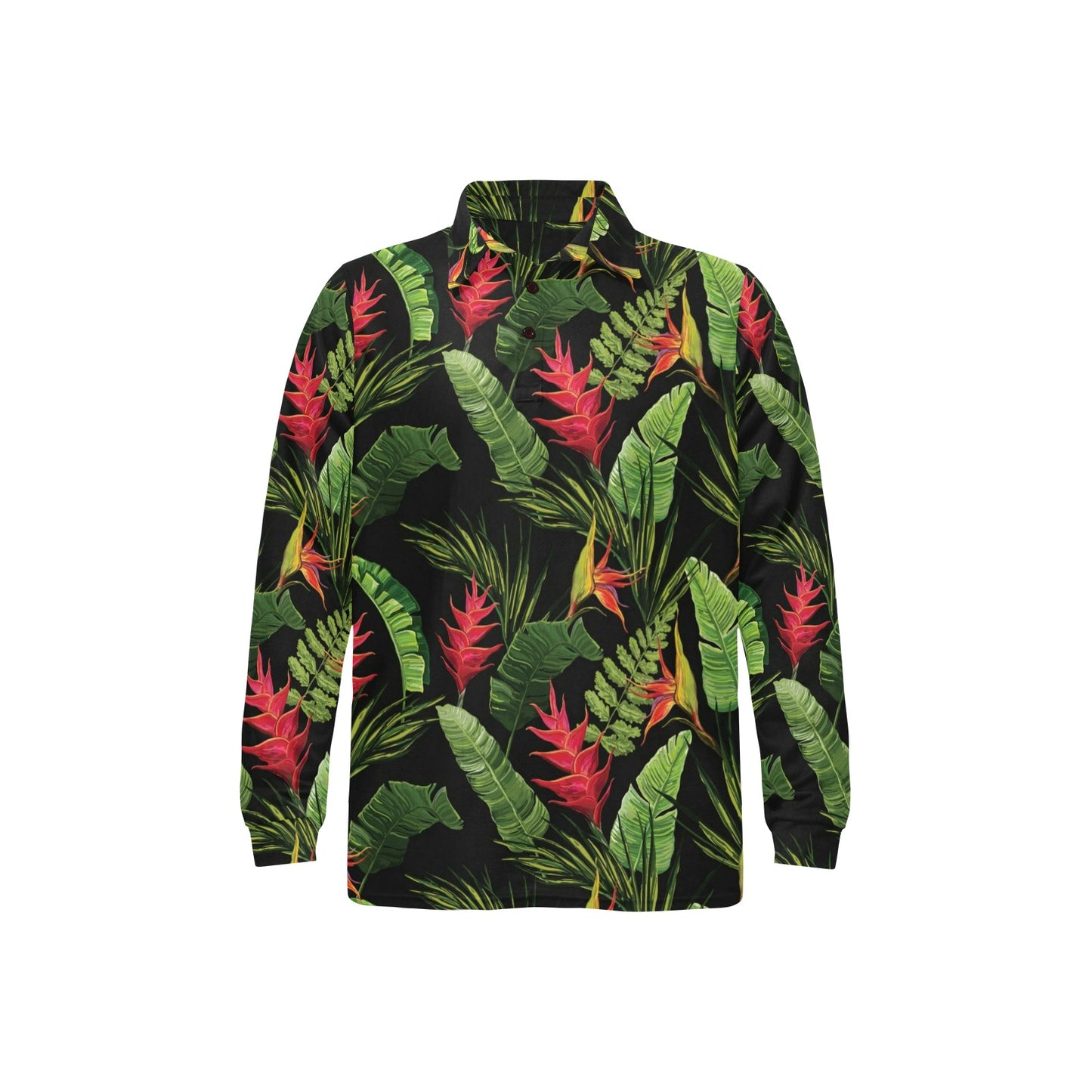 Bird Of Paradise Pattern Print Design BOP010 Long Sleeve Polo Shirt For Men's