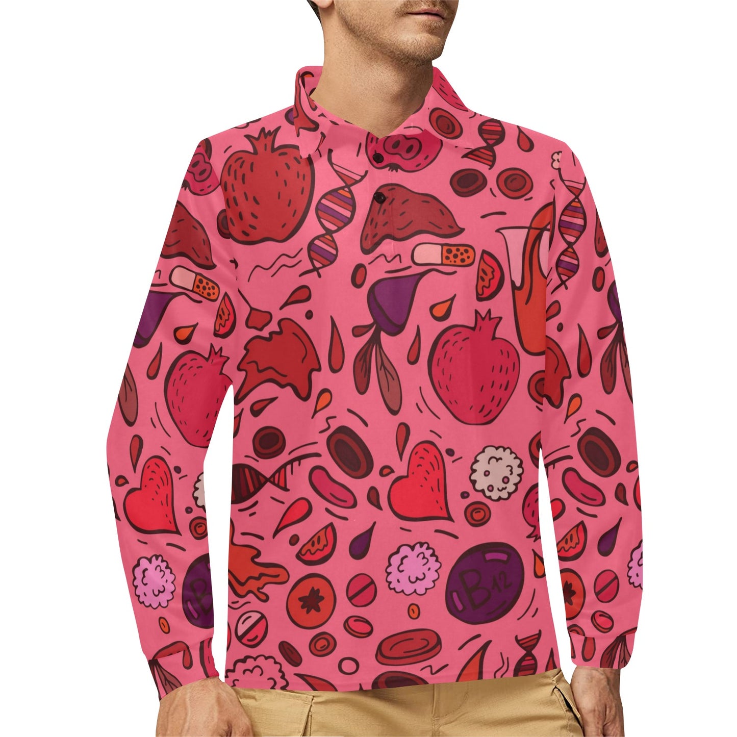 Phlebotomist Pattern Print Design A01 Long Sleeve Polo Shirt For Men's