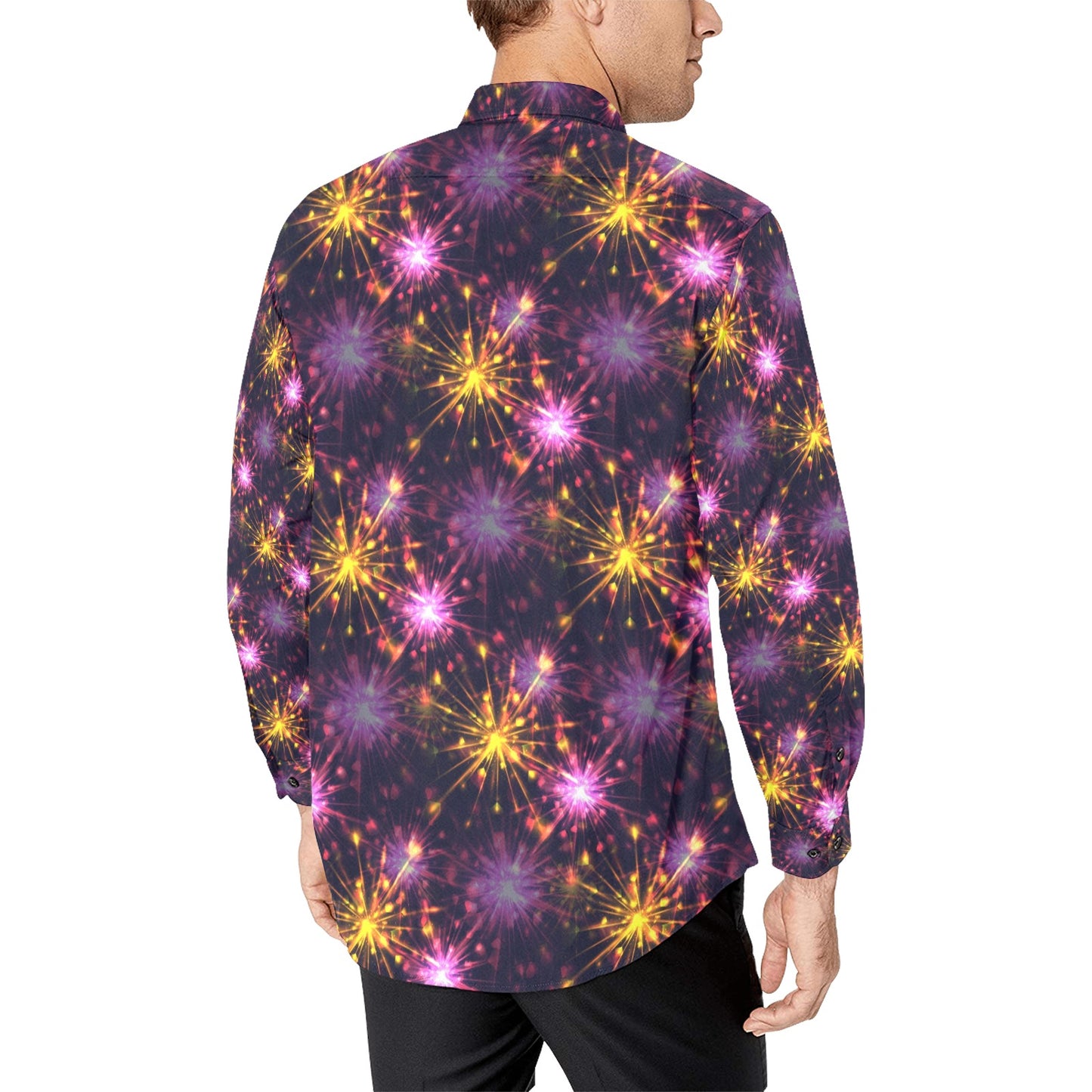 Firework Print Design LKS303 Men's Long Sleeve Dress Shirt