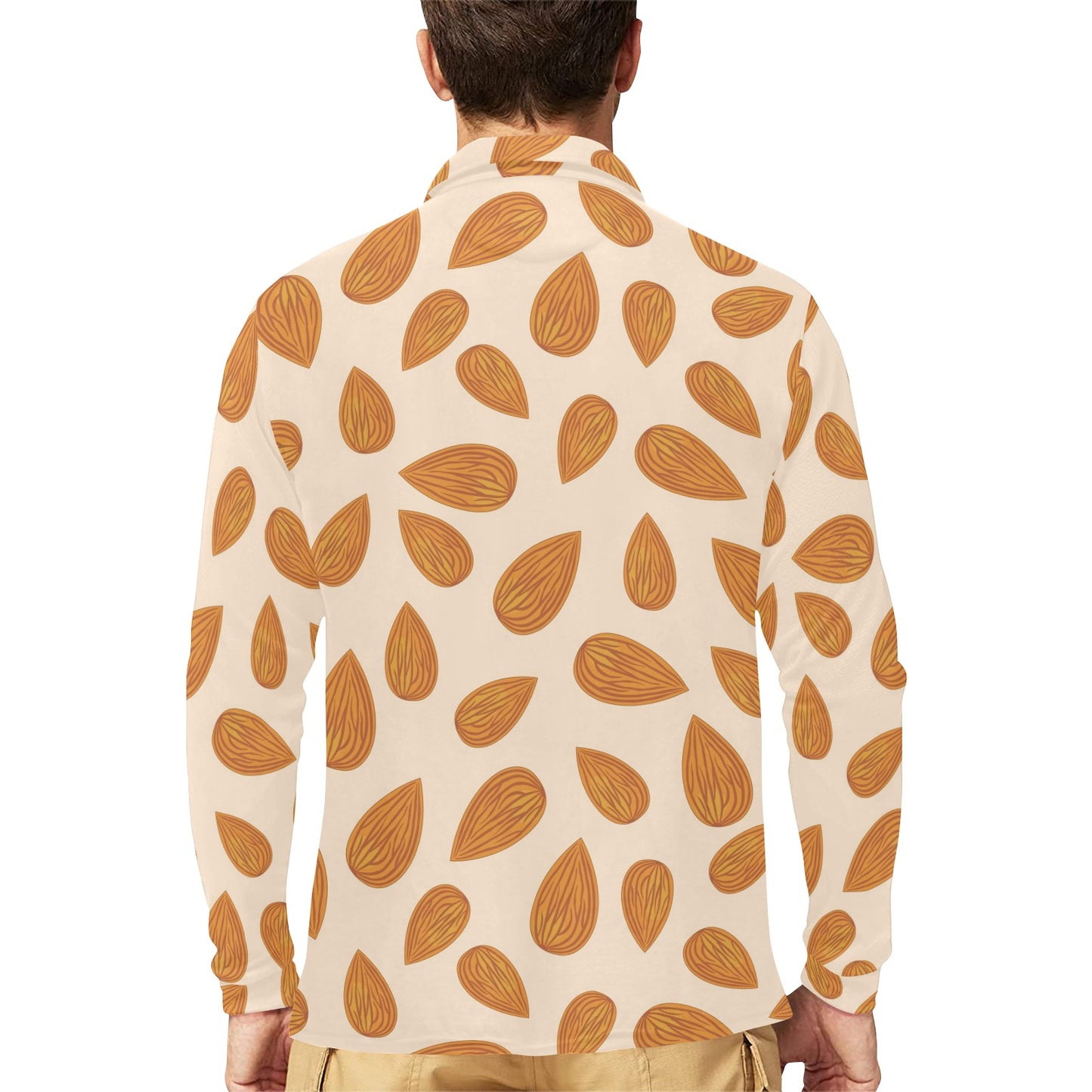 Almond Pattern Print Design 03 Long Sleeve Polo Shirt For Men's